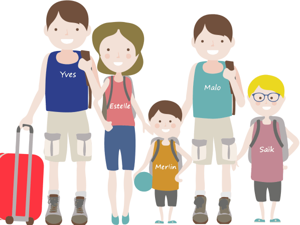 Les cinq membres de la famille en illustration